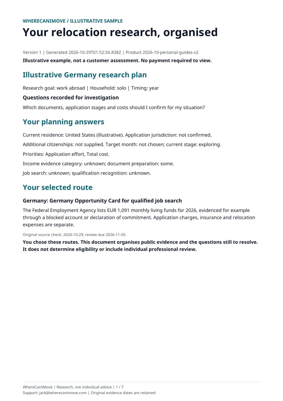 Illustrative Germany: qualified job-search and next-permit preparation PDF, page 1